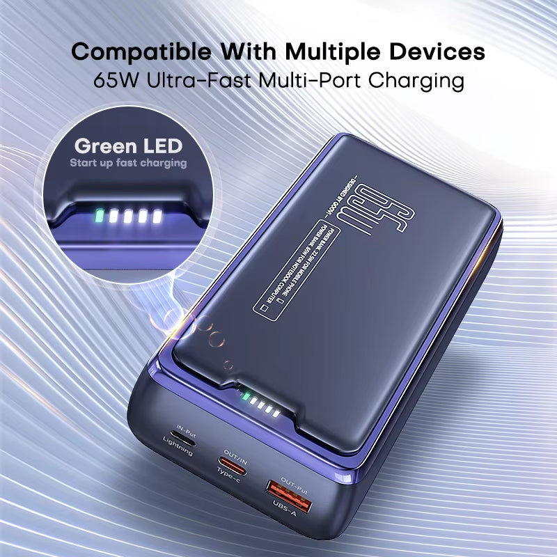 Power Bank 30000Mah External Battery Capacity PD 65W Fast Charging Portable Charger Powerbank for Laptop Iphone Samsung