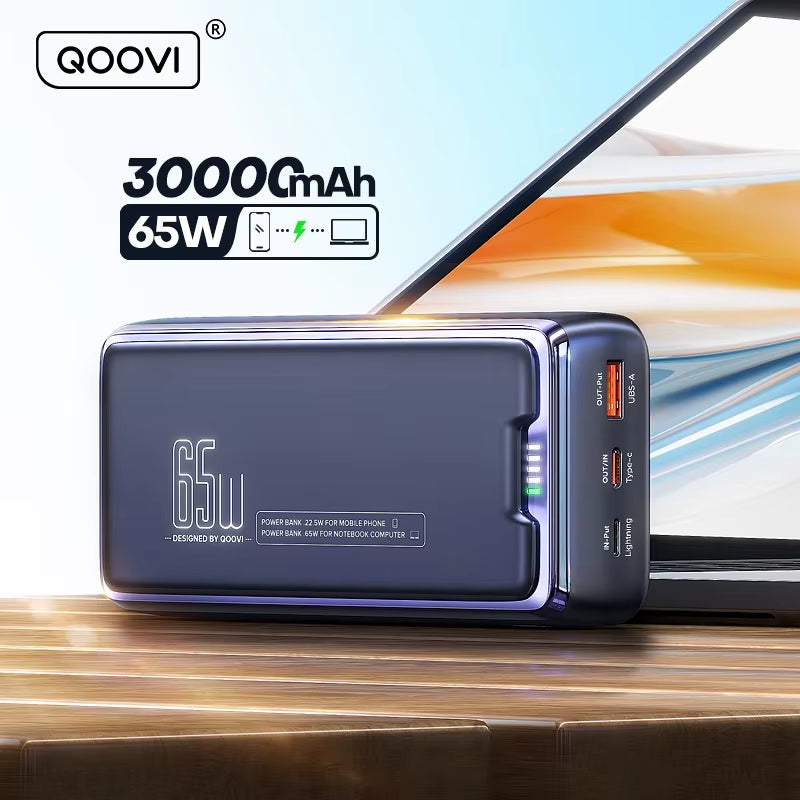 Power Bank 30000Mah External Battery Capacity PD 65W Fast Charging Portable Charger Powerbank for Laptop Iphone Samsung