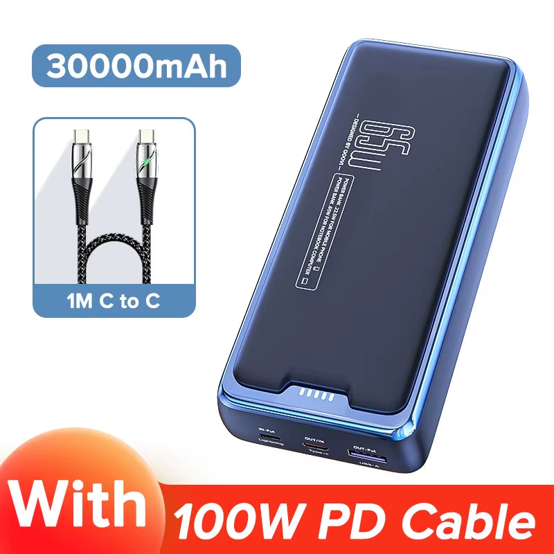 Power Bank 30000Mah External Battery Capacity PD 65W Fast Charging Portable Charger Powerbank for Laptop Iphone Samsung